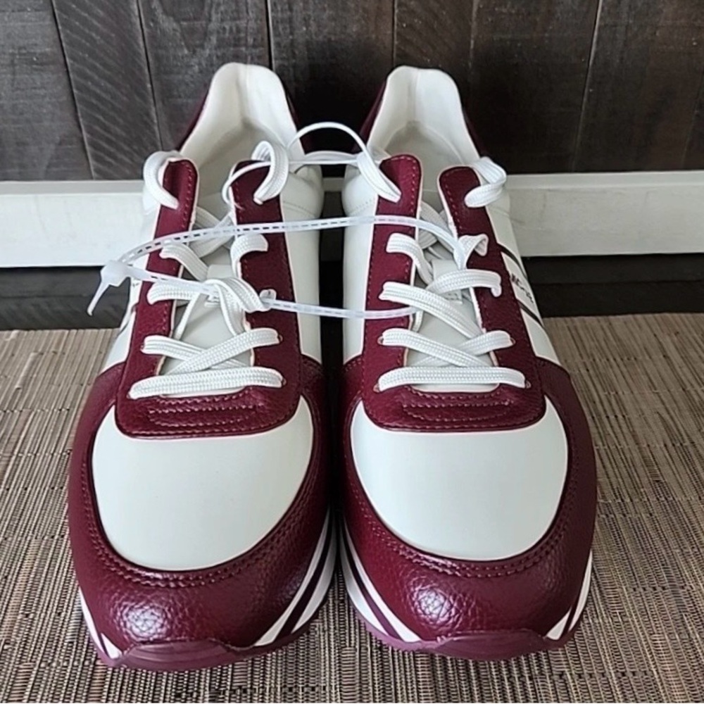 Michael Kors Burgundy & Cream Women's Trainer Sneakers Shoes Size 11 - Picture 2 of 9